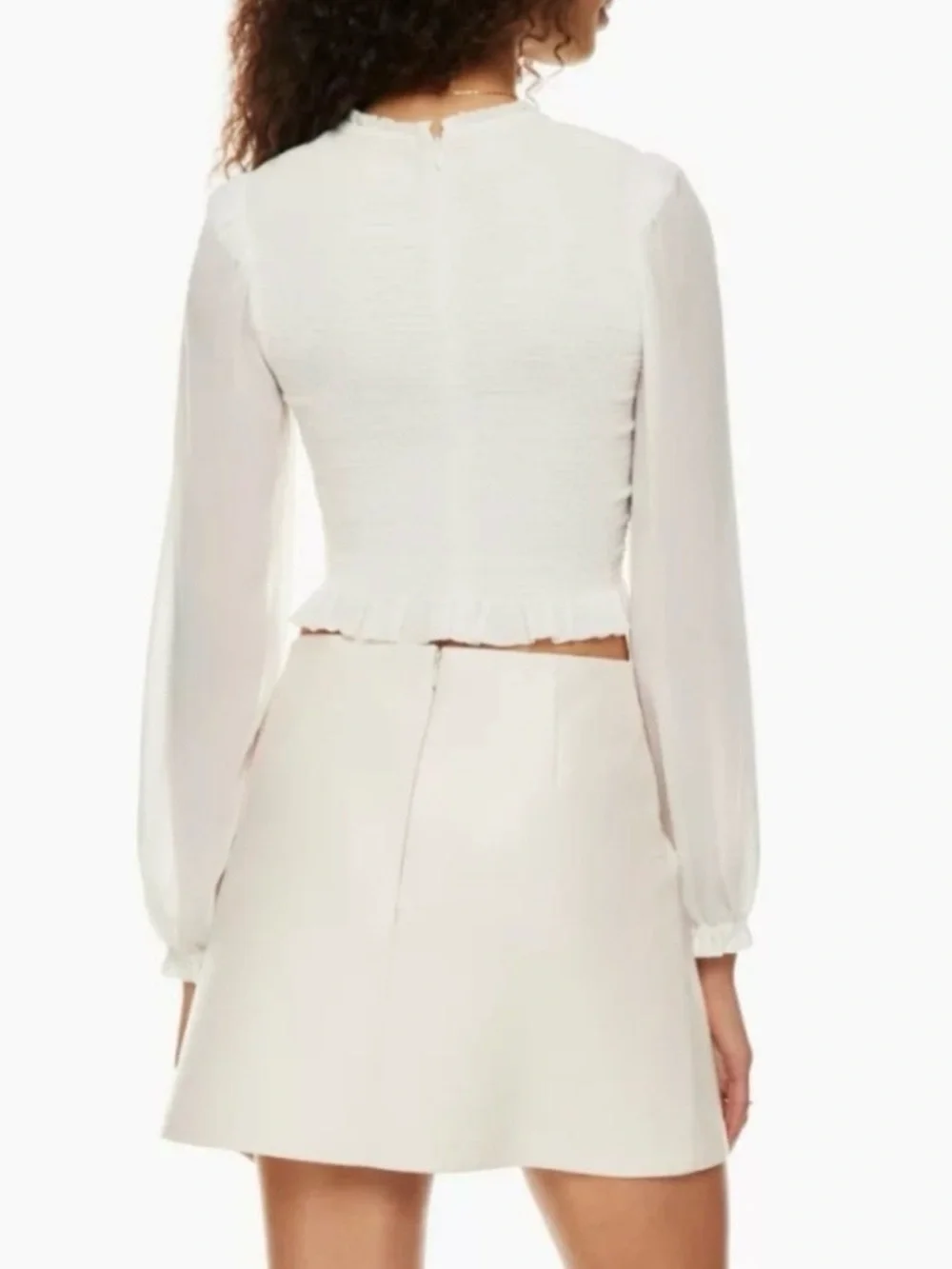 Aritzia Wilfred Tempest Blouse Top Ruffle Off White Smocked Puff Sheer Sleeves,M